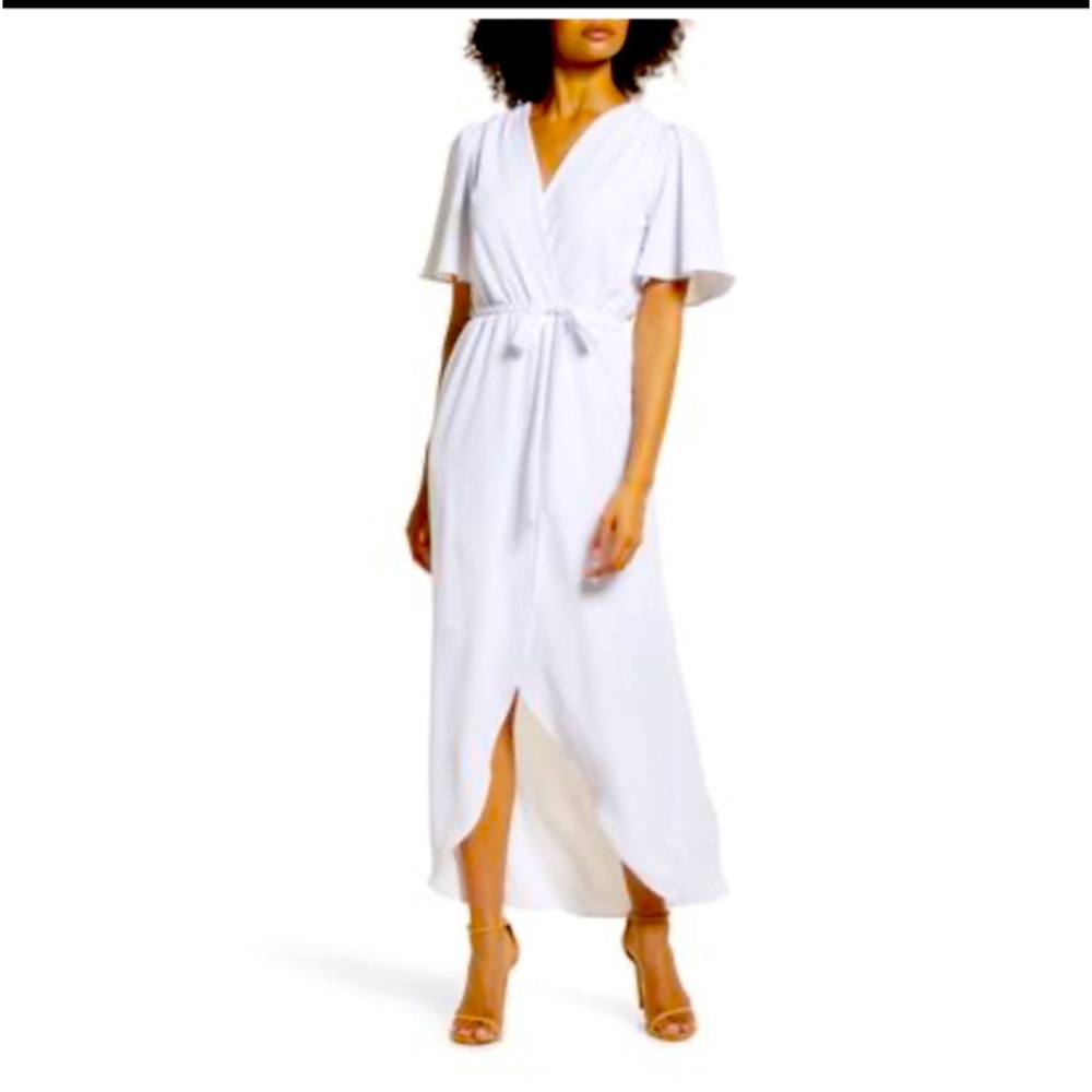 Fraiche by J Flutter Sleeve Faux Wrap Maxi Dress in White
